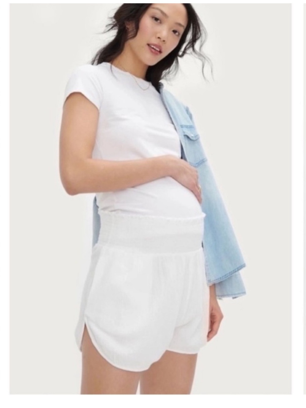 Hatch White High-Waist Maternity Shorts